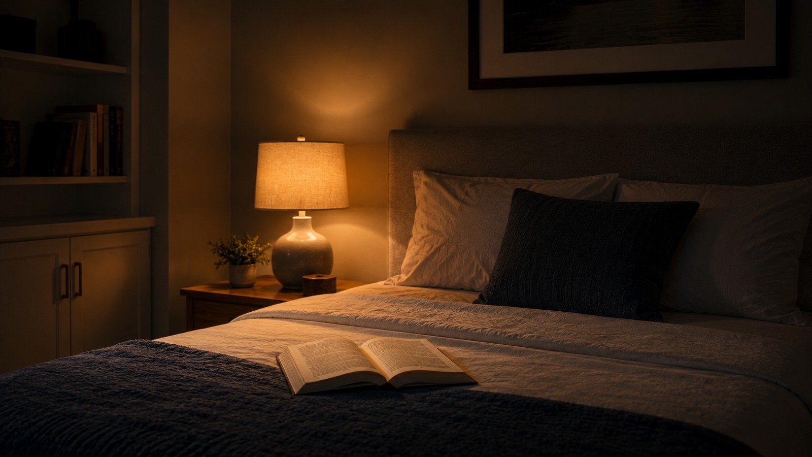 A calm, screen-free bedtime routine with a dim lamp