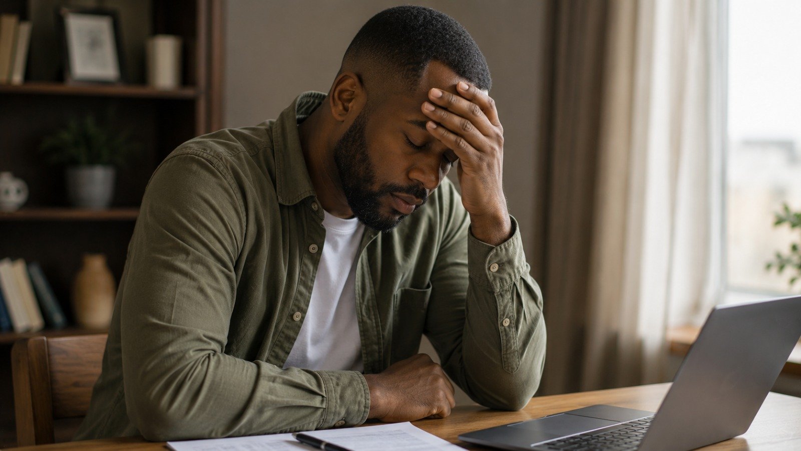 A person looking stressed and overwhelmed