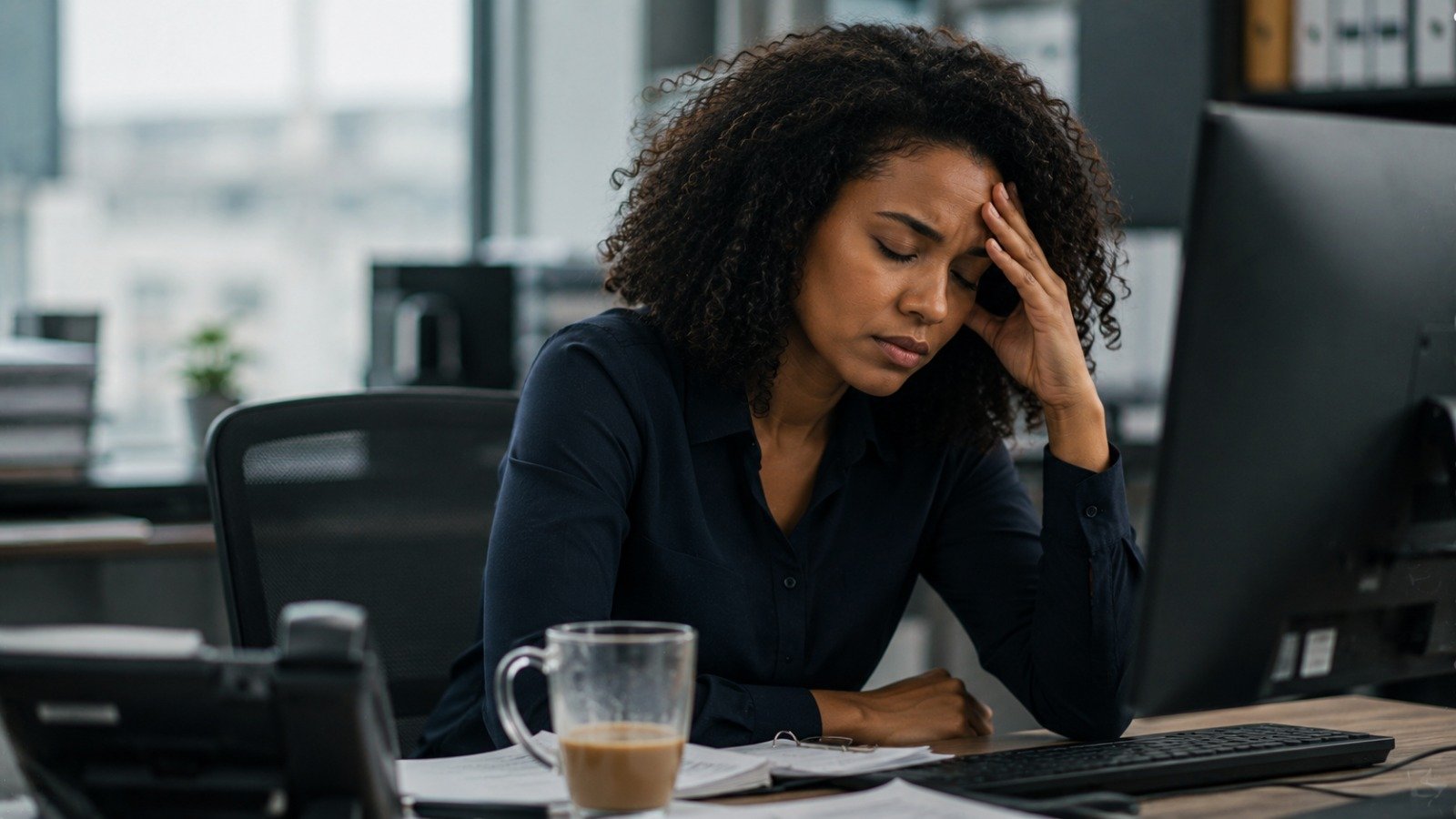 A tired person struggling to stay alert during the day