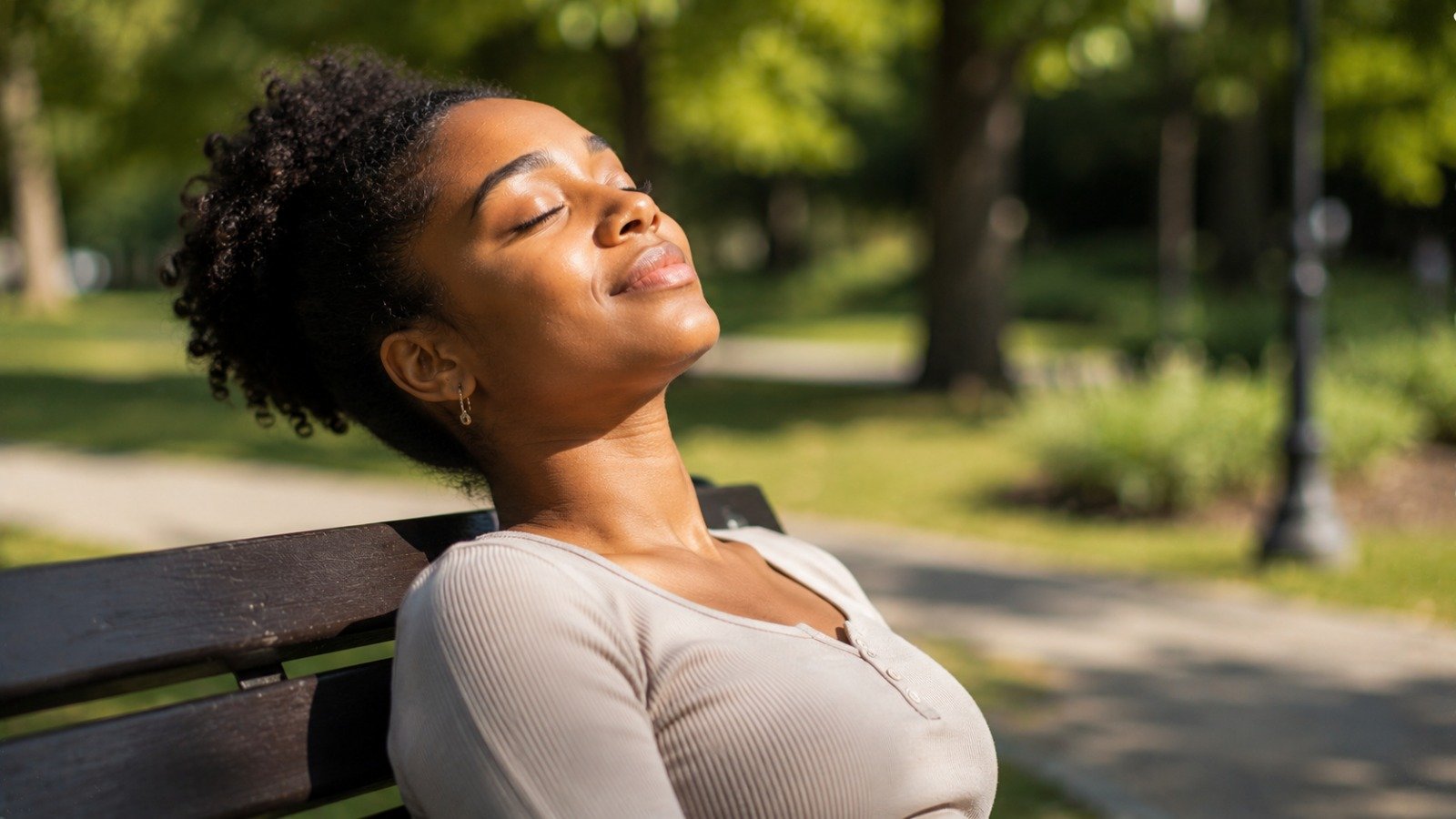 A person resting peacefully and looking calm