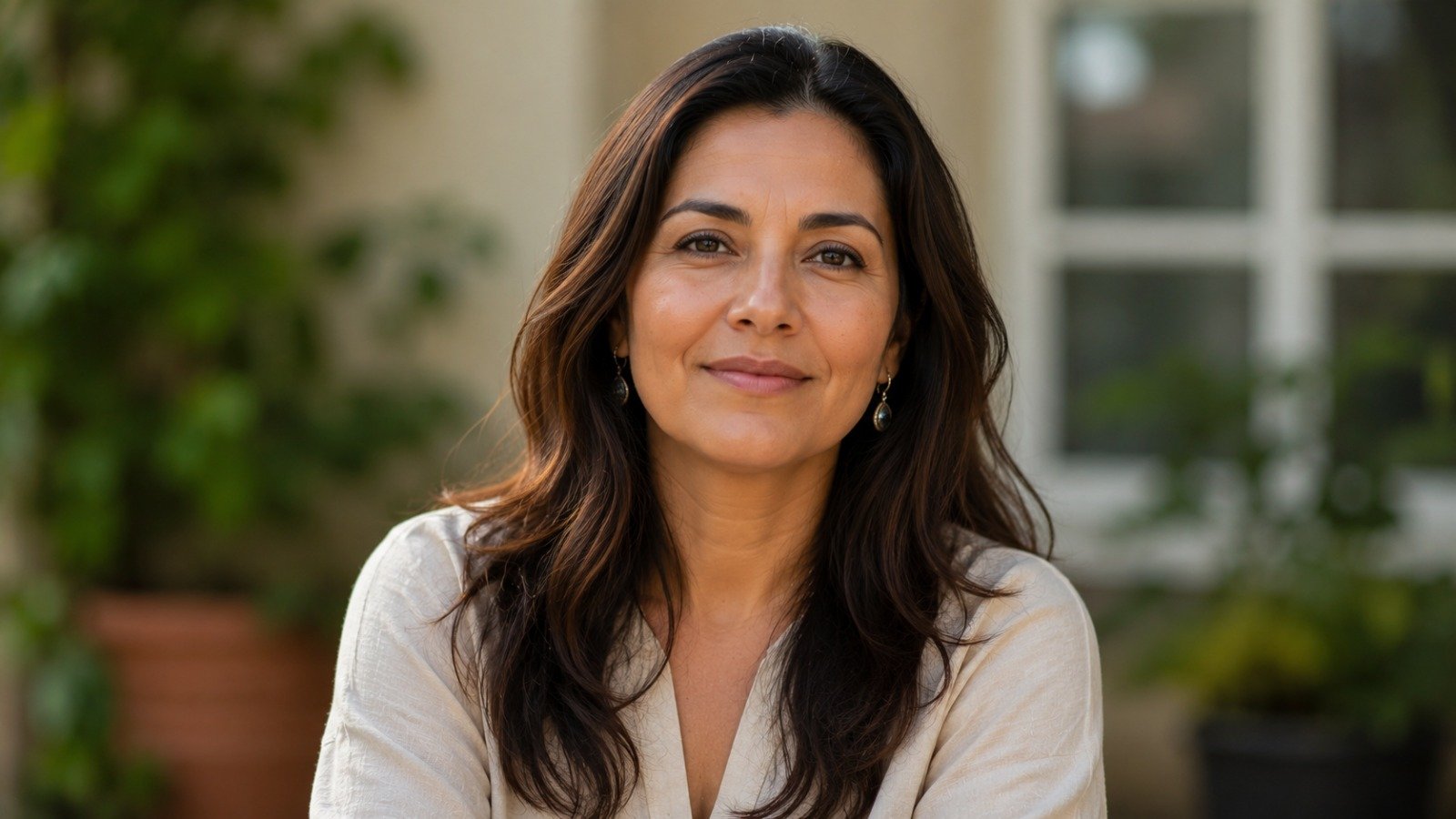 A calm, healthy person in natural light, a sign of balanced hormones