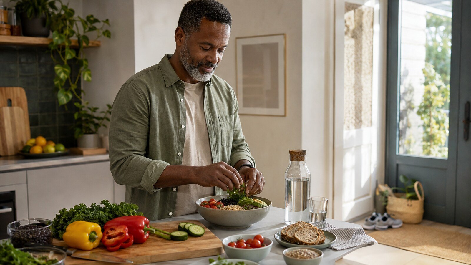 Man preparing a balanced meal to support insulin sensitivity