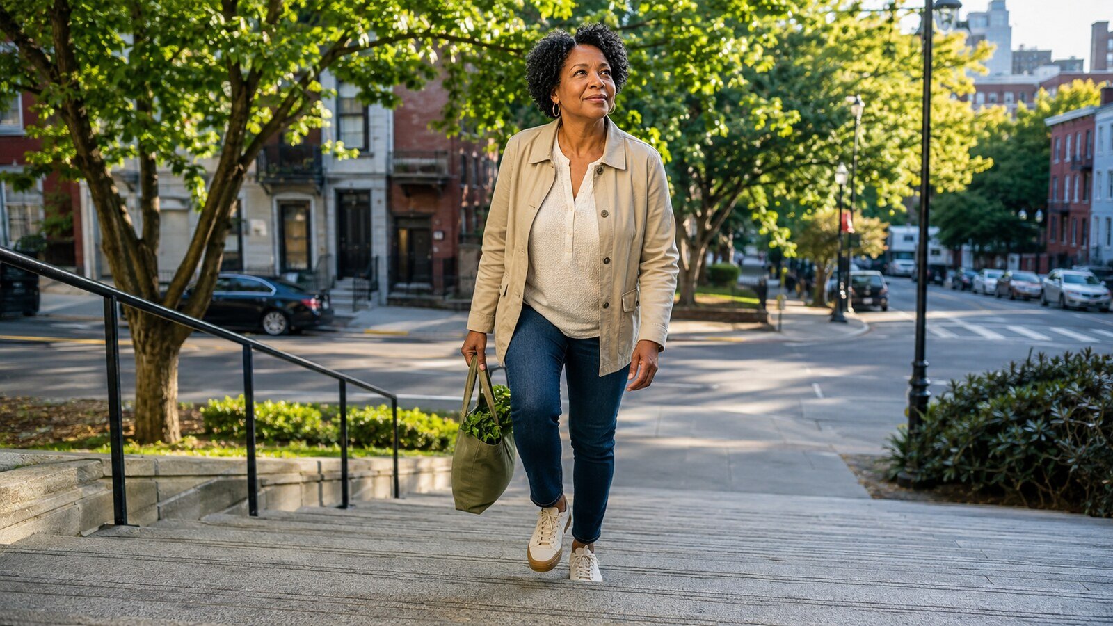Woman walking outdoors as part of everyday movement